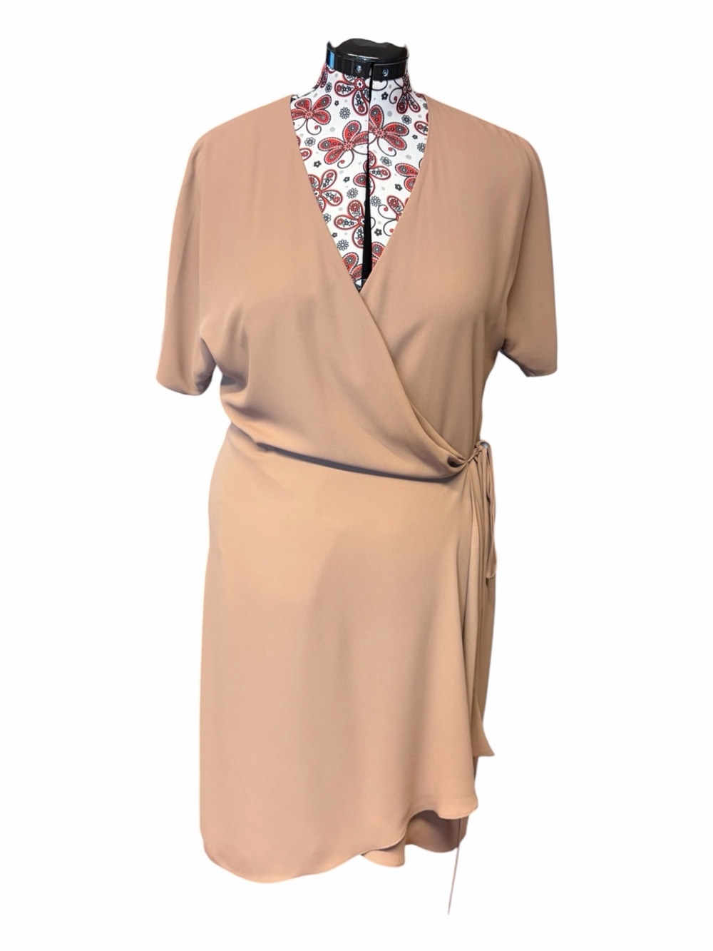 Aritzia Babaton Beige Short Sleeve V-Neck Wrap Dress L
